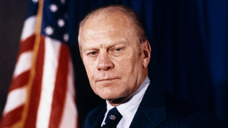 Gerald Ford in front of a US flag