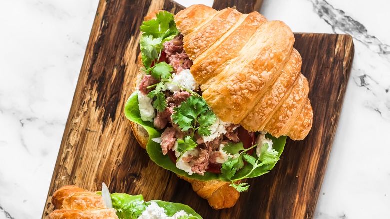 Croissant filled with tuna and salad