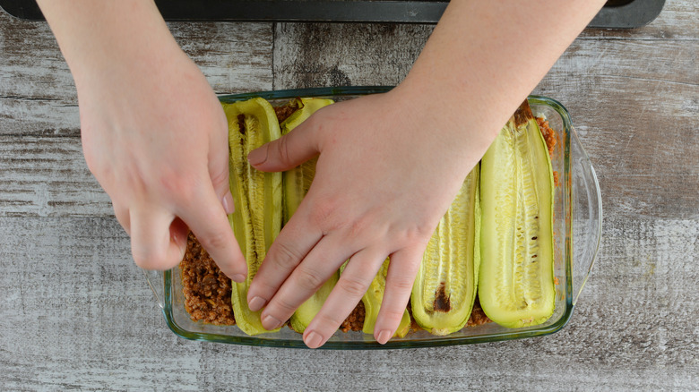 Layering a zucchini lasagna