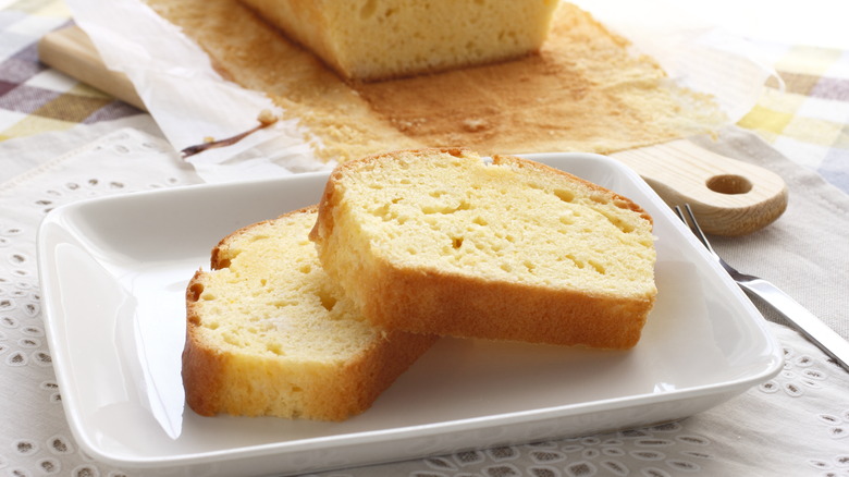 slices of pound cake on plate