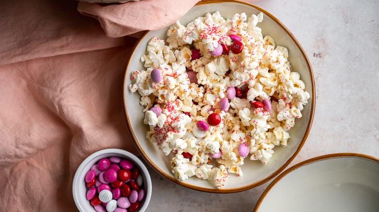 pink popcorn in bowl 