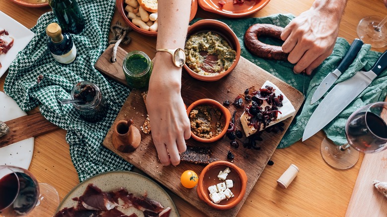 a table full of appetizers 