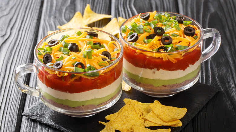 glass mugs of multi-layer dip