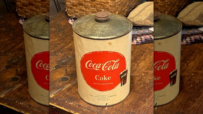 A 1950s Coke soda fountain syrup can
