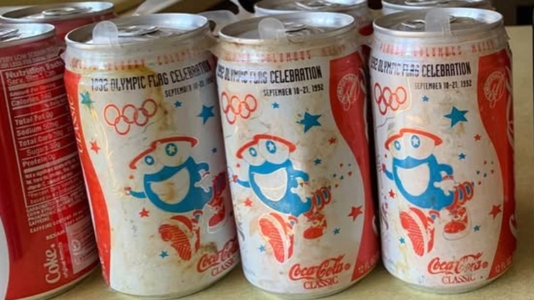 Lineup of 1992 Coca-Cola Olympics cans
