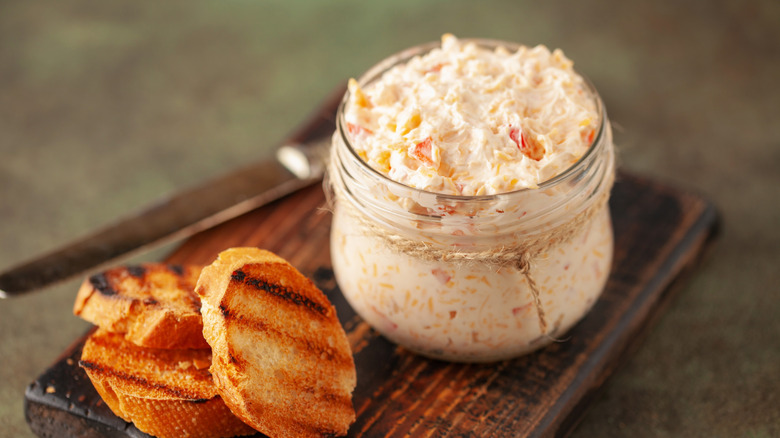Pimento cheese spread and bruschetta