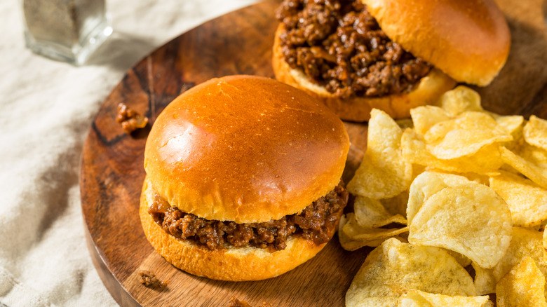 Sloppy Joe sandwiches with potato chips