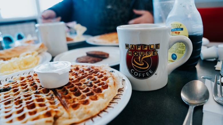 Waffle House breakfast covering table