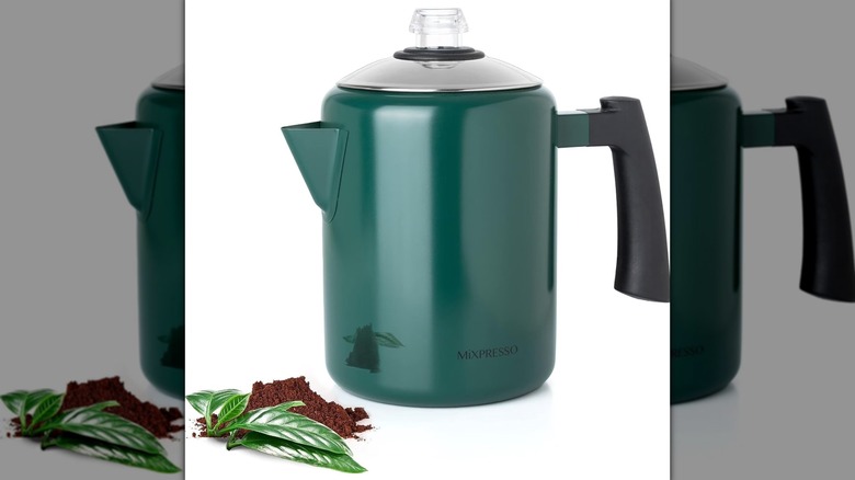 A Mixpresso Stainless Steel Stovetop Coffee Percolator on a white background