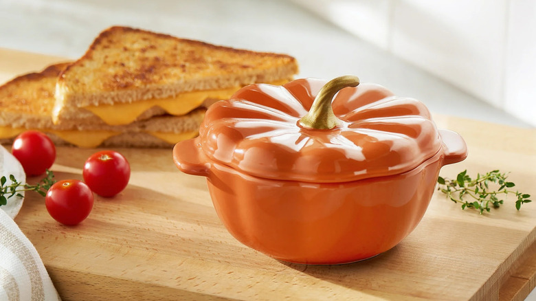 Walmart's pumpkin cocotte on cutting board with grilled cheese