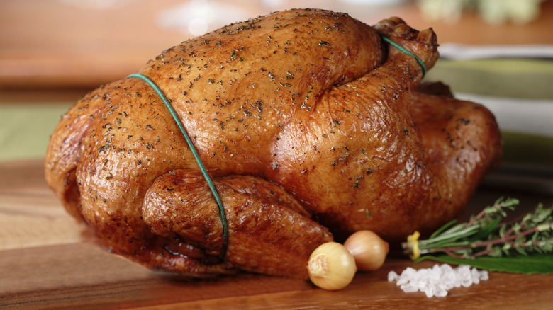 chicken tied in a truss