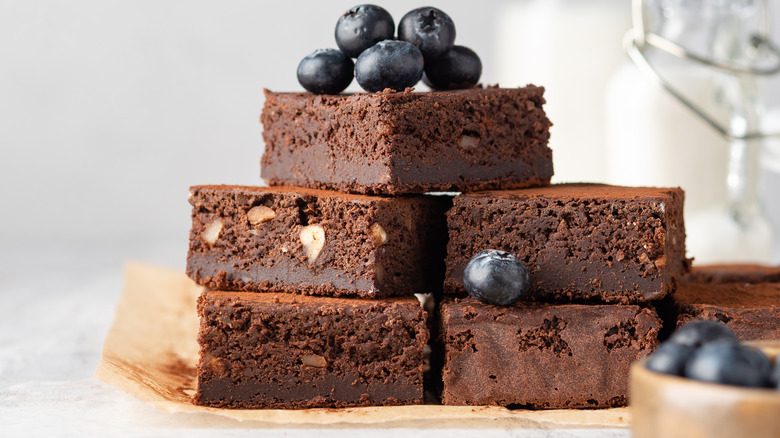 Fudgy brownies with blueberries