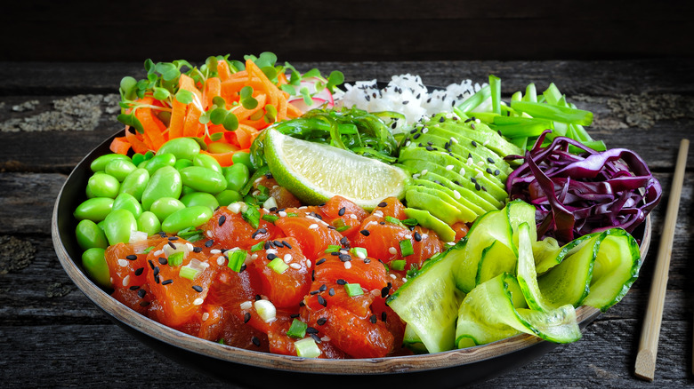 Watermelon vegan tuna poke bowl
