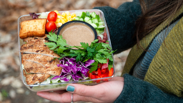 salad in a square bowl