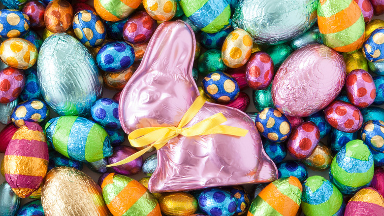 chocolate bunny amongst Easter candy