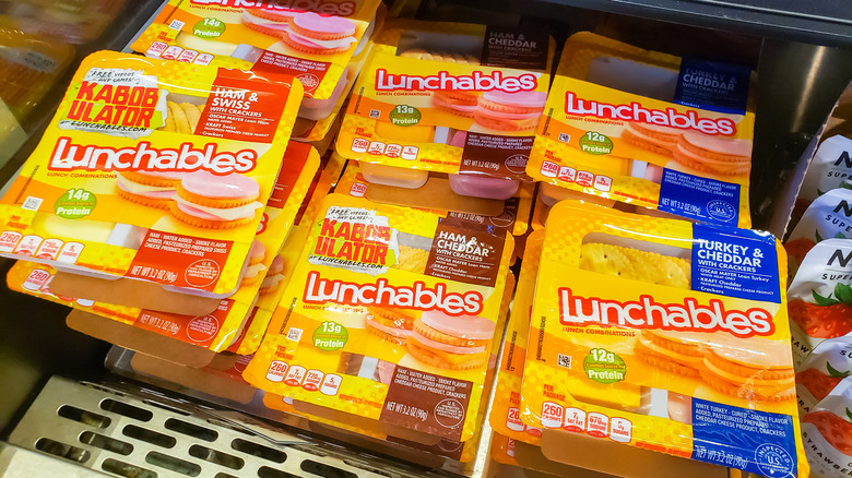 shelves of lunchables