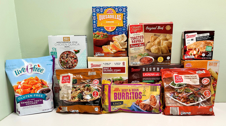 Variety of frozen premade meals from Aldi