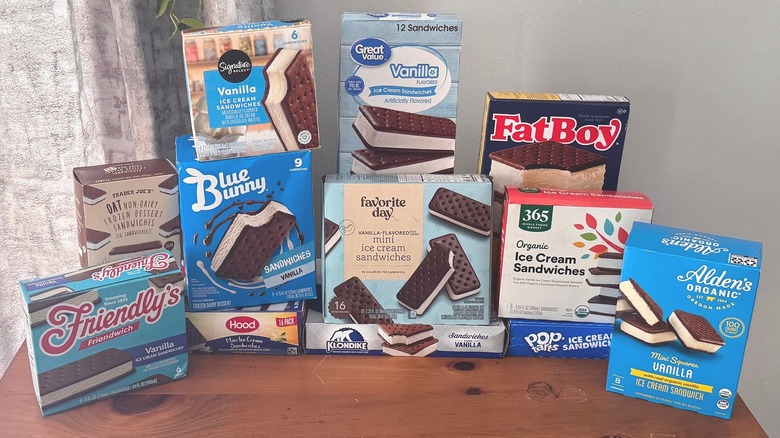 Boxes of store-bought ice cream sandwiches