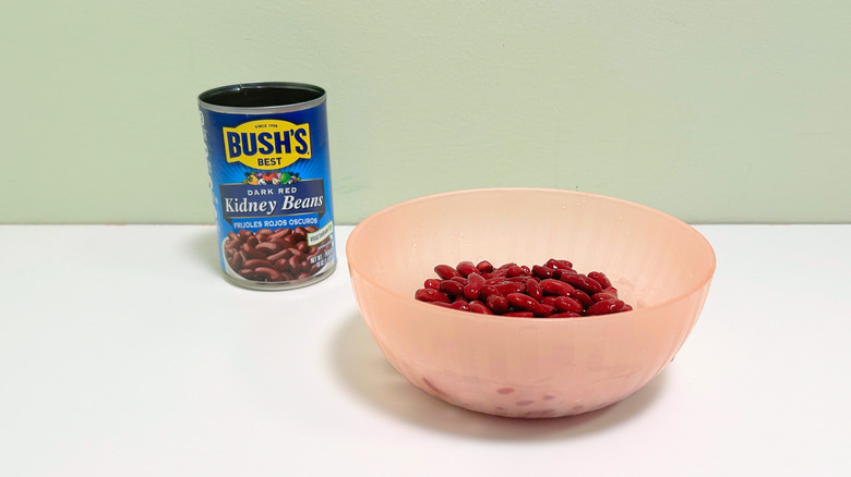 A can and bowl of Bush's Best dark red kidney beans