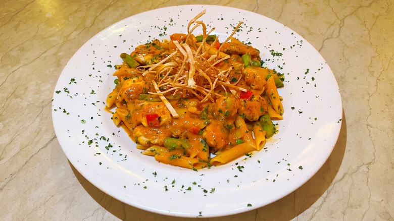 Plate of spicy chipotle chicken pasta