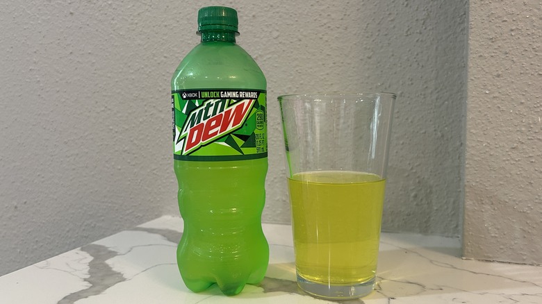 Regular Mountain Dew bottle and cup