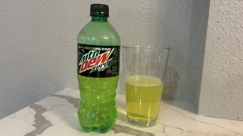 Mountain Dew Zero Sugar bottle and cup