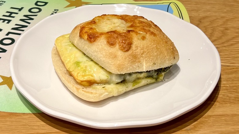 Starbucks' Egg, Pesto and Mozzarella Sandwich on plate