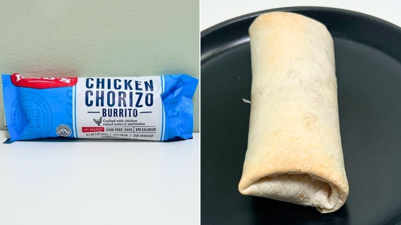 Chicken chorizo burrito from Red's in package and open