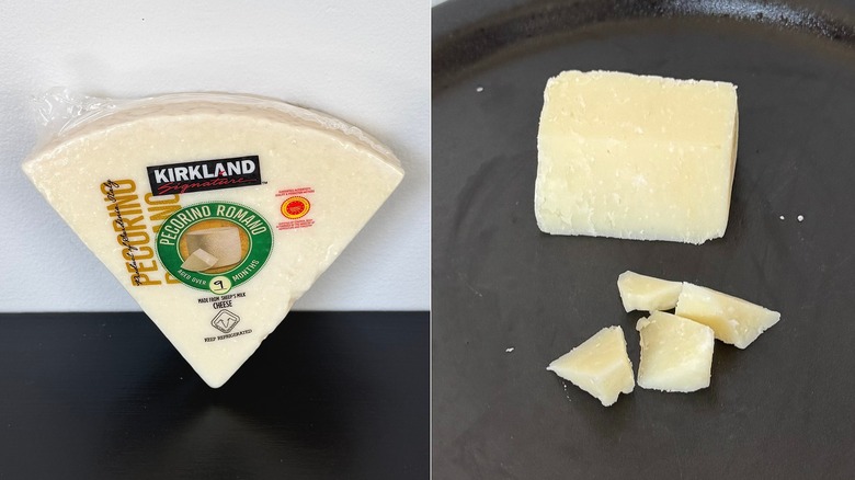Kirkland's Pecorino Romano in package and sliced and in chunks