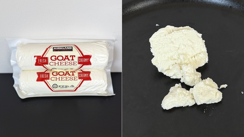 Kirkland's goat cheese in package and in globs on plate
