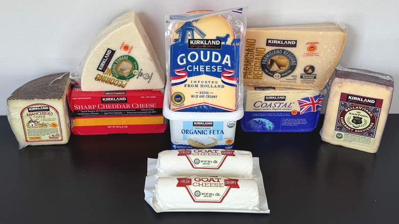 Various packaged Kirkland cheeses from Costco