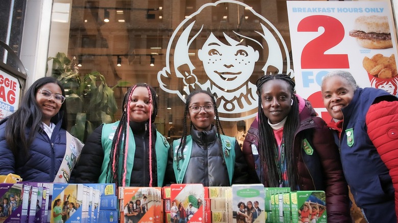 Girl Scouts outside Wendy's