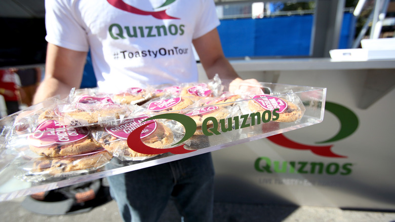 tray of Quiznos cookies