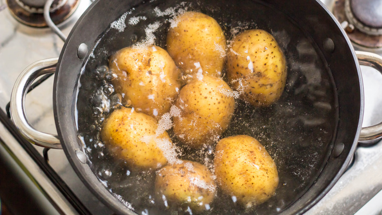 Small potatoes in boiling water