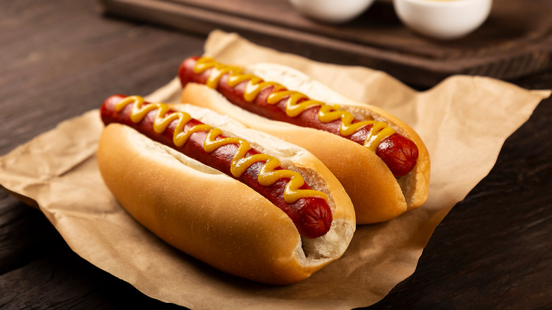 Red hot dogs with mustard