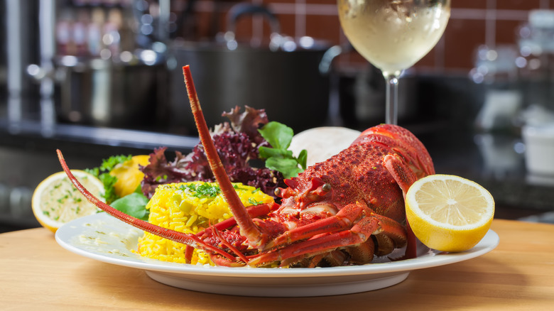 Large lobster plate and white wine