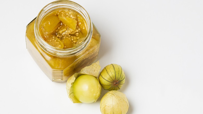 jar of preserved tomatillos