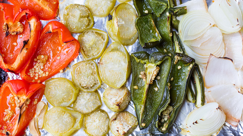 roasted tomatillos and vegetables