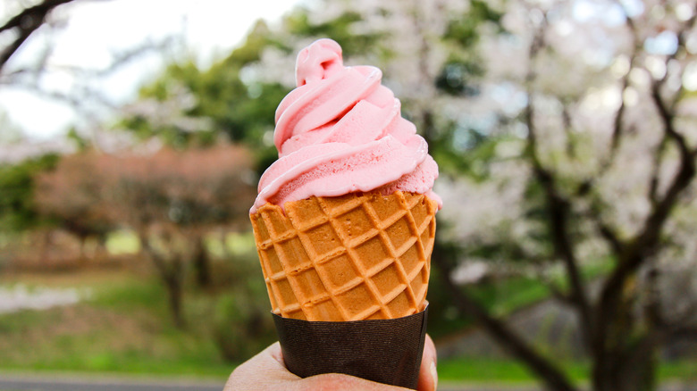 pink ice cream in a cone