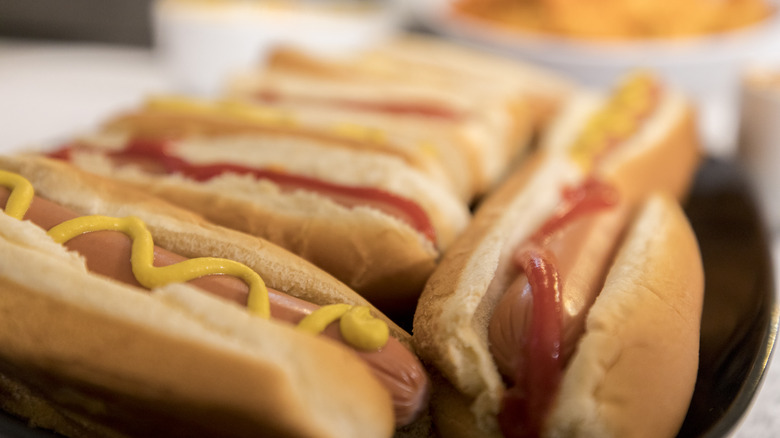 Rows of cooked hot dogs