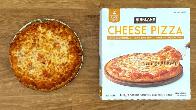 Kirkland Signature cheese pizza with box