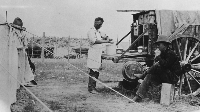 a cook preps at a chuckwagon