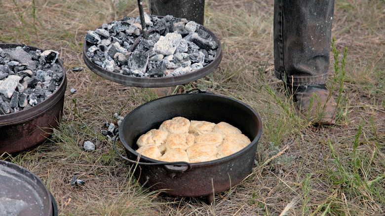 biscuits baked outdoors in dutch oven