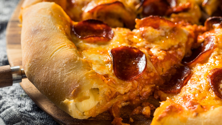 Pepperoni stuffed crust pizza