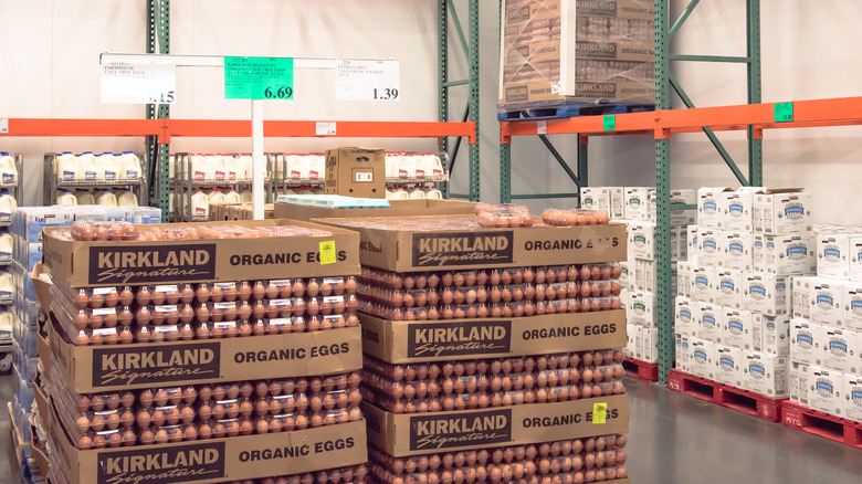 costco store interior with stacks of eggs