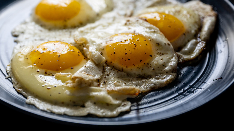 Eggs frying in a pan