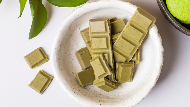 Green tea chocolate in a bowl