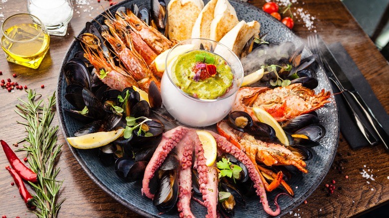 octopus and shrimp seafood platter