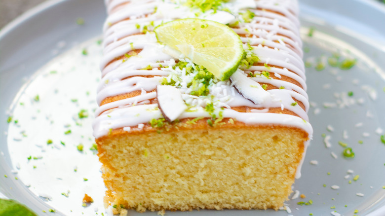 Gin and tonic loaf cake on a platter
