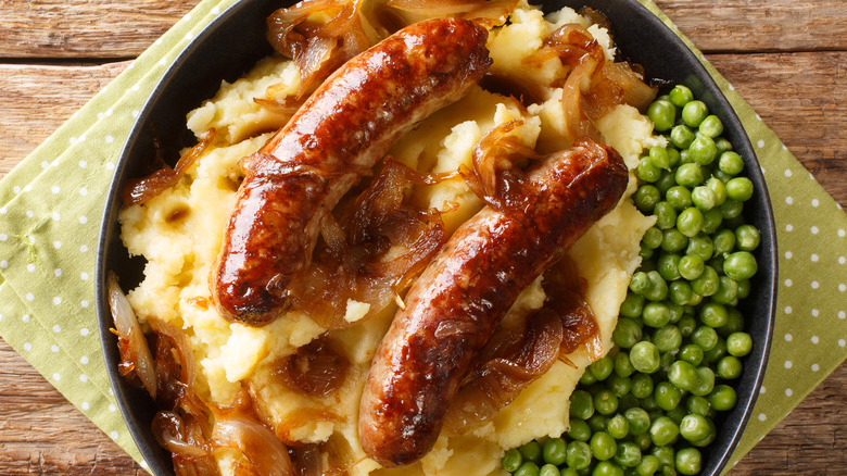 Plate of bangers and mash 